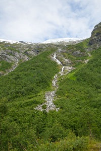 Scenic view of waterfall against sky