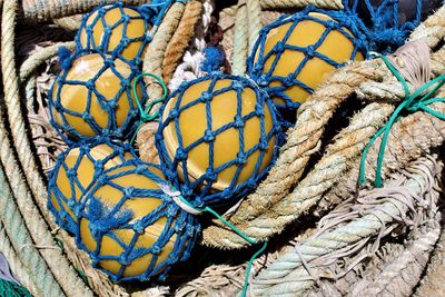 Close-up of fishing net at harbor