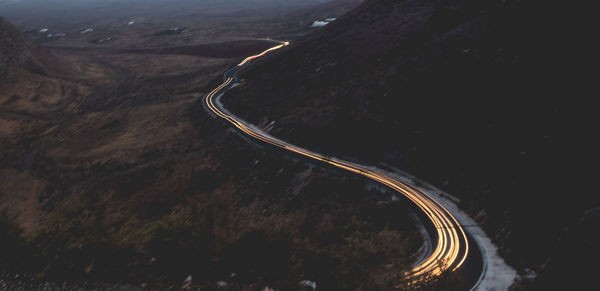 High angle view of winding road on mountain