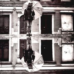 People walking on building terrace