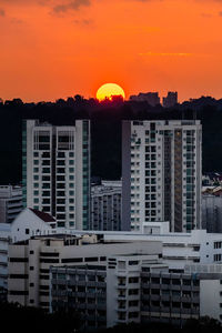 Buildings against sky during sunset