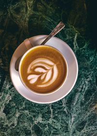 High angle view of coffee on table