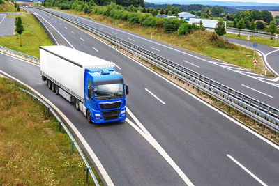 High angle view of truck on road