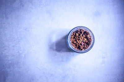 High angle view of drink on table