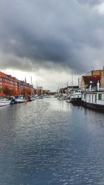View of harbor against cloudy sky