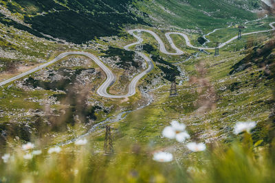 High angle view of winding road in mountain