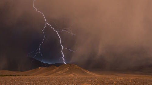 View of lightning on desert