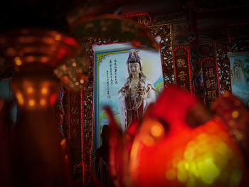 Illuminated sculpture in temple