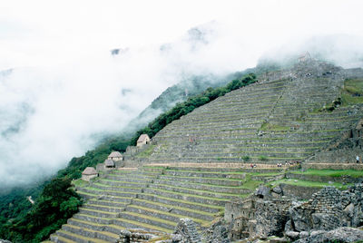 High angle view of land against sky