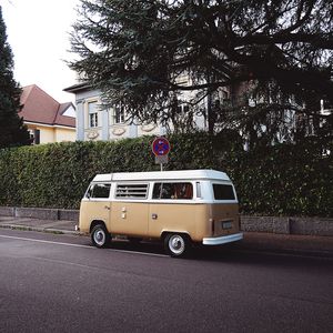 Vintage car on road in city