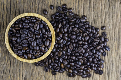 High angle view of coffee beans on table