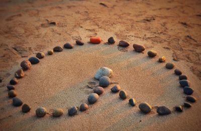 High angle view of stones on sand