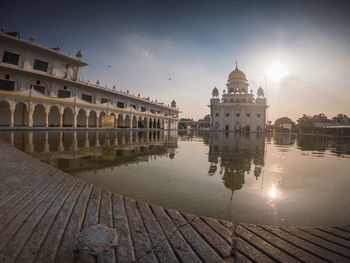 Reflection of buildings in lake