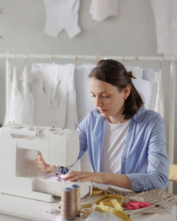 Young woman working at home