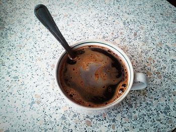 High angle view of coffee on table