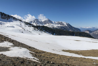 Scenic view of snowcapped mountains against sky