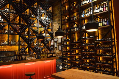 Stack of bottles on shelf