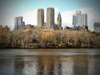 River with skyscrapers in background