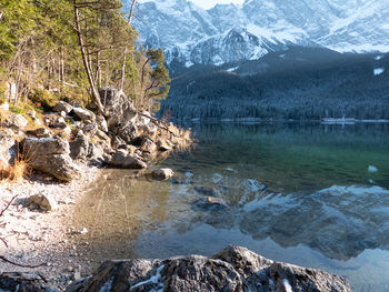 Scenic view of lake and mountains