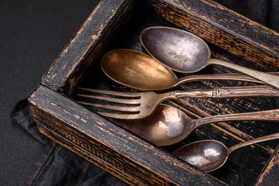 High angle view of spoon on table