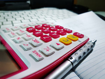 High angle view of buttons on table