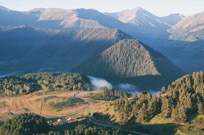 High angle view of mountains against sky