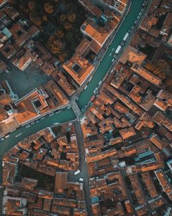 High angle view of buildings in city