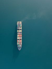 High angle view of cargo ship on sea