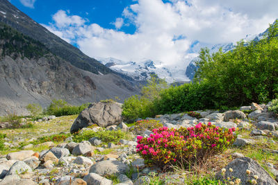 Scenic view of mountains against cloudy sky