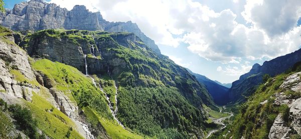 Panoramic view of landscape and mountains against sky