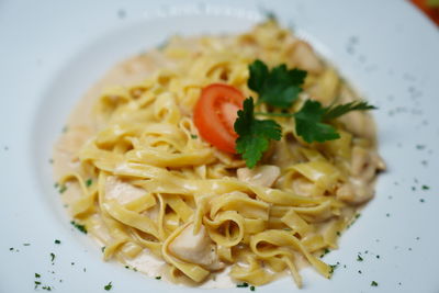 Close-up of noodles served in plate