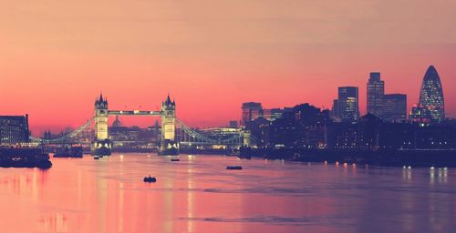 City skyline at sunset