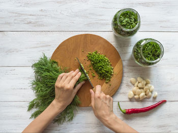 High angle view of food on table