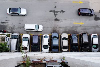 High angle view of cars in parking lot