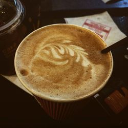 High angle view of coffee on table