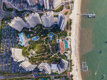 High angle view of city buildings