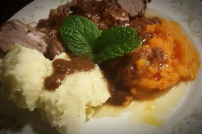 Close-up of dessert served in plate