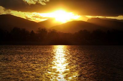 Scenic view of lake at sunset