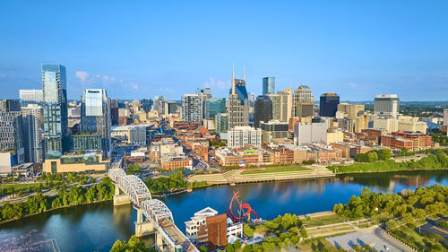 High angle view of buildings in city