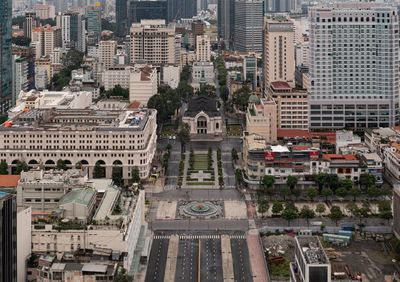 High angle view of street amidst buildings in city