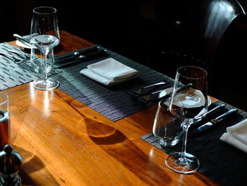 High angle view of place setting on table at restaurant