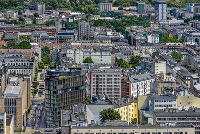 High angle view of buildings in city