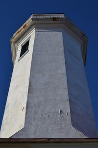 Low angle view of building against clear blue sky