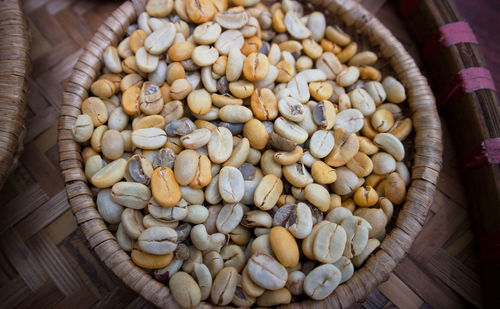 High angle view of cookies in basket for sale