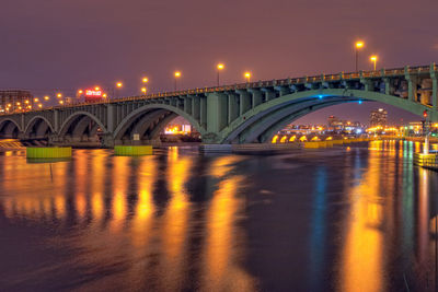 Bridge over river at night