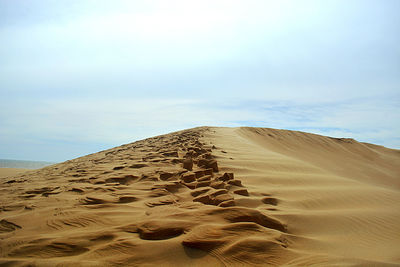 Sand dunes in desert against sky