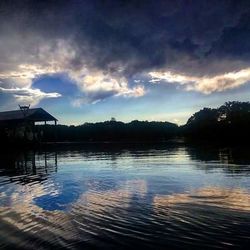 Scenic view of lake at sunset