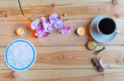 High angle view of coffee on table