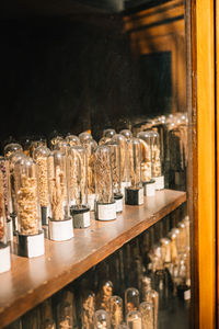 Close-up of bottles on table