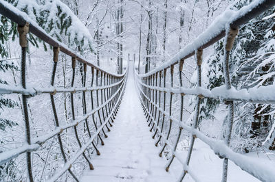 Footbridge over snow covered land